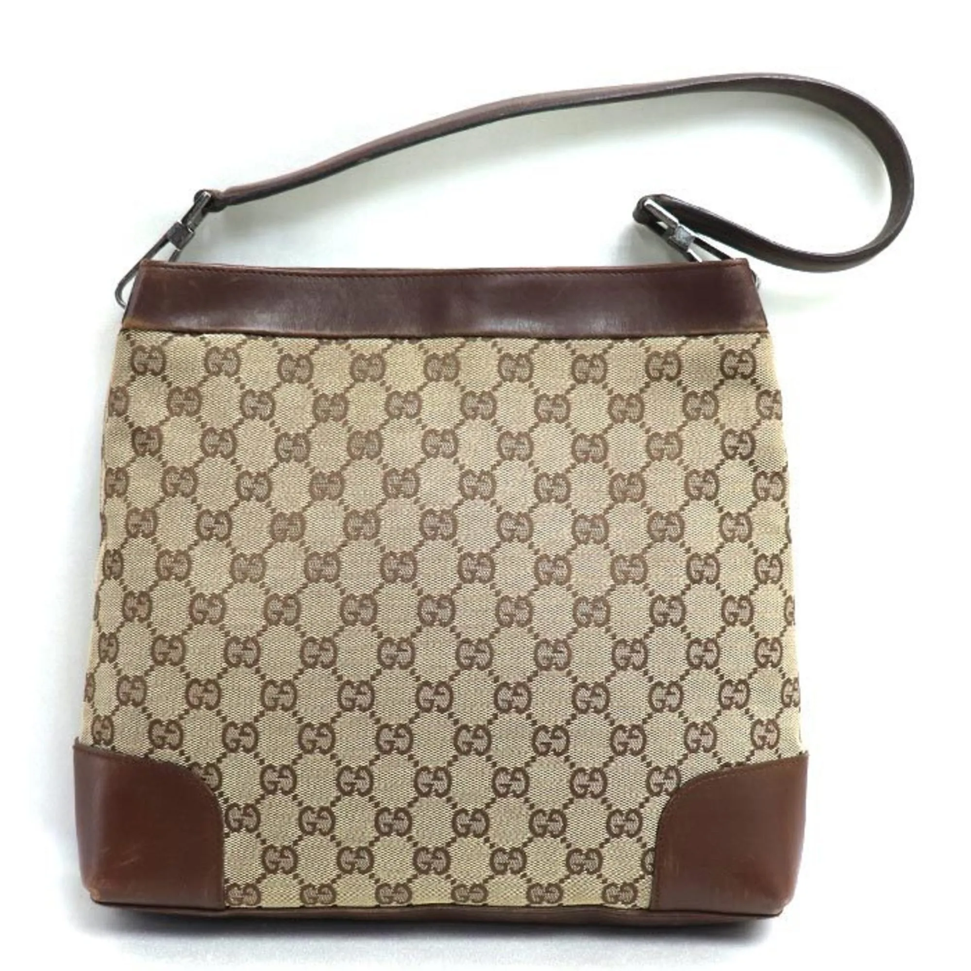 Gucci Gg Canvas Gg Canvas Leather Shoulder Bag (Pre-Owned)