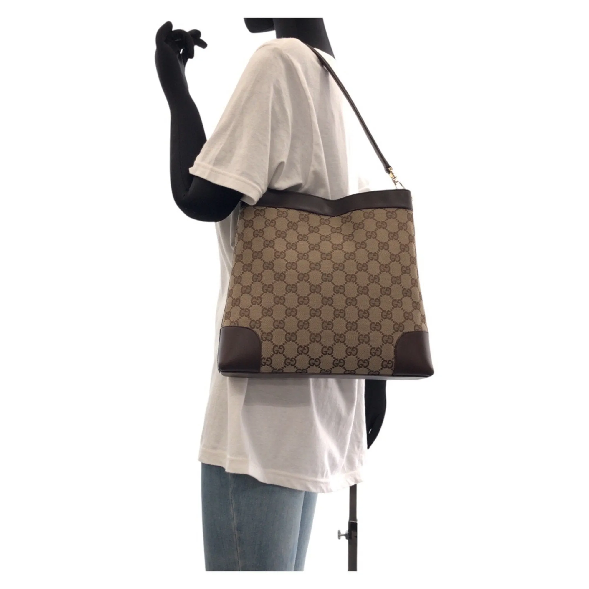 Gucci Gg Canvas Leather Shoulder Bag (Pre-Owned)