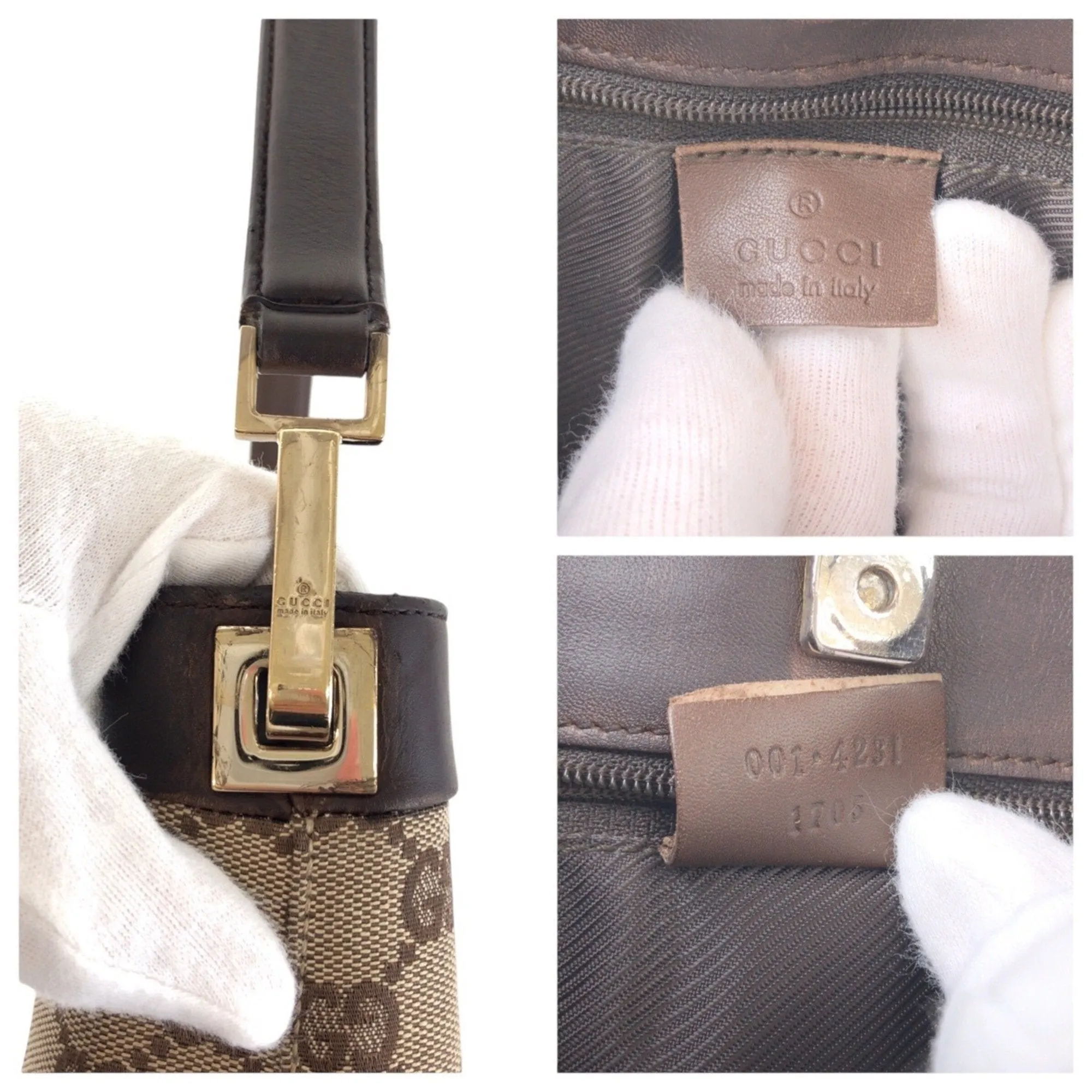 Gucci Gg Canvas Leather Shoulder Bag (Pre-Owned)