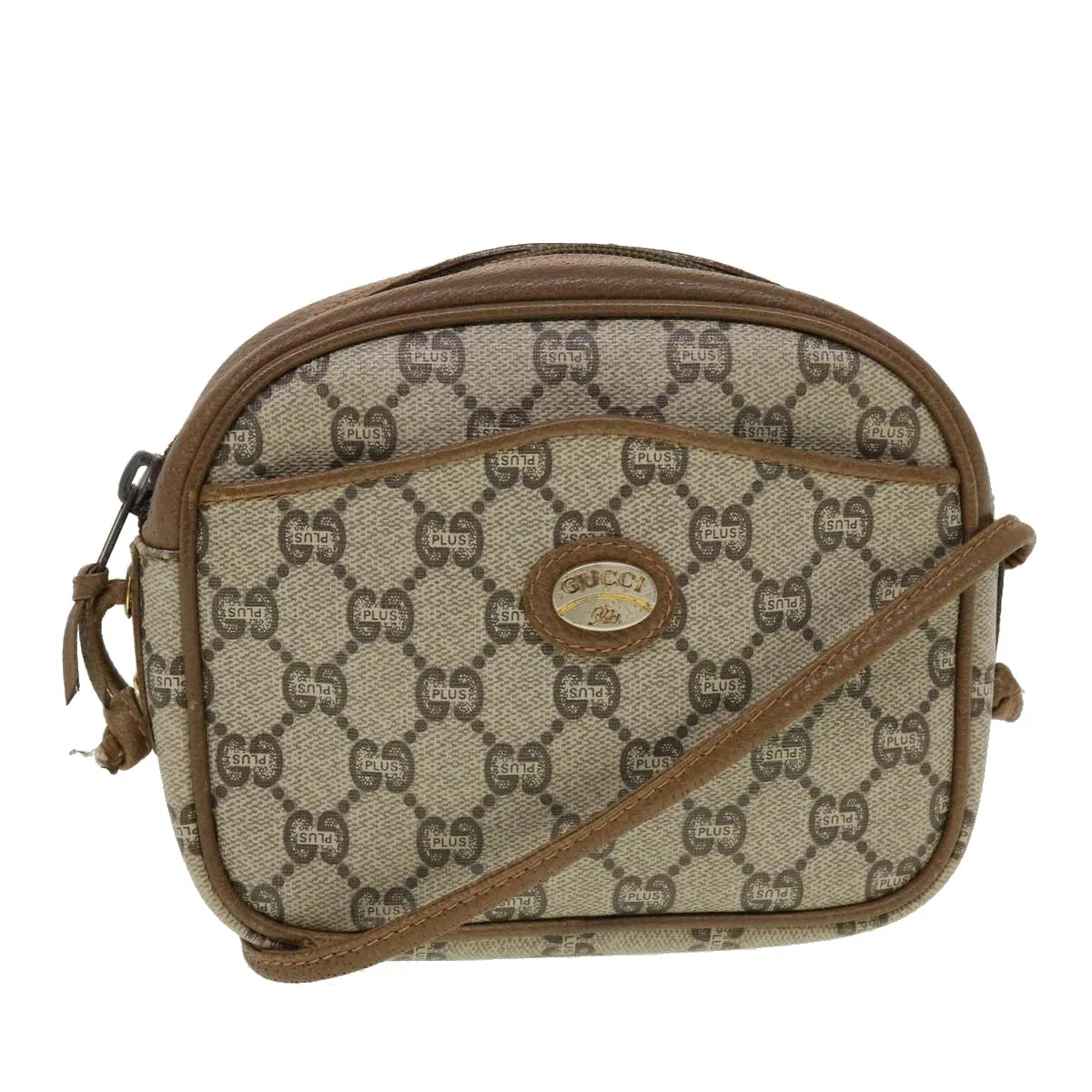 GUCCI GG Plus Canvas Shoulder Bag PVC Leather Beige  th3681