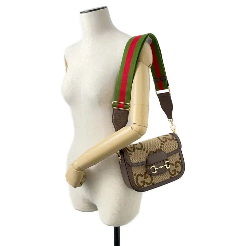 GUCCI Horsebit1955 Jumbo GG Shoulder Bag Brown 658574 Canvas Leather