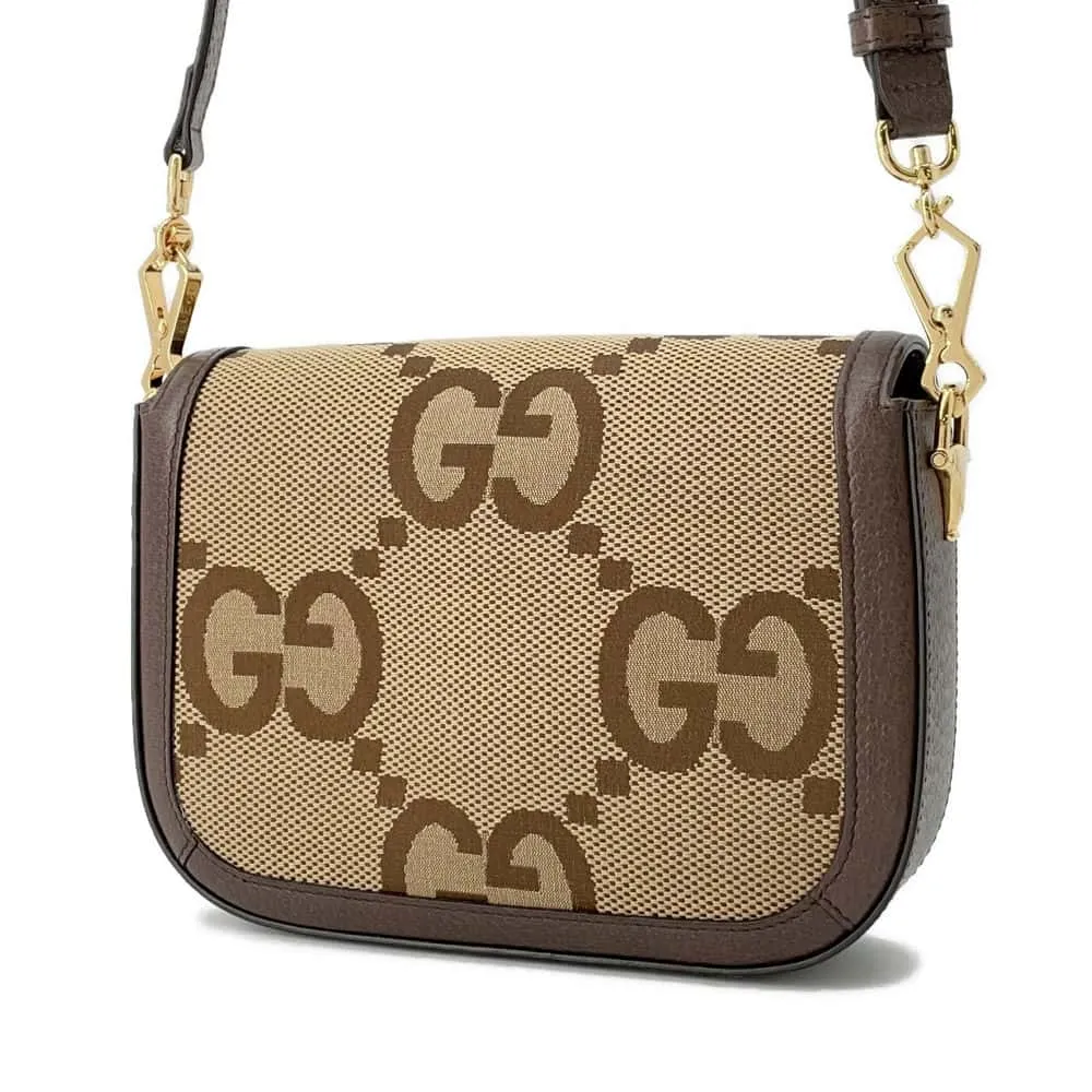 GUCCI Horsebit1955 Jumbo GG Shoulder Bag Brown 658574 Canvas Leather