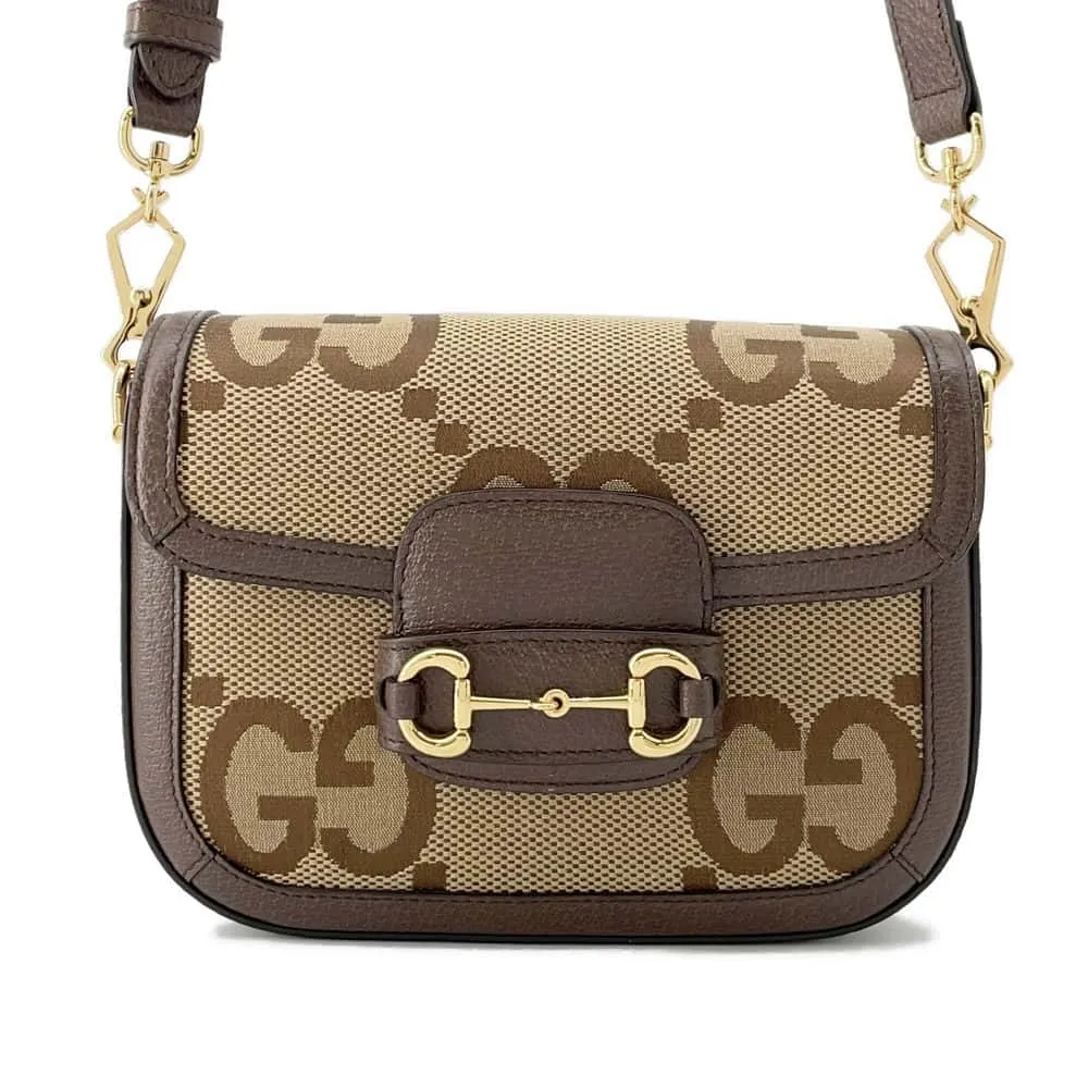 GUCCI Horsebit1955 Jumbo GG Shoulder Bag Brown 658574 Canvas Leather