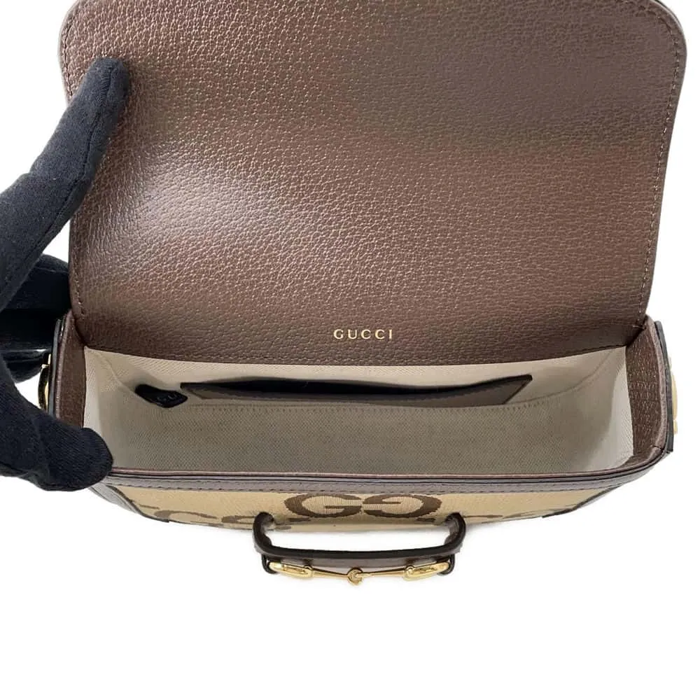 GUCCI Horsebit1955 Jumbo GG Shoulder Bag Brown 658574 Canvas Leather