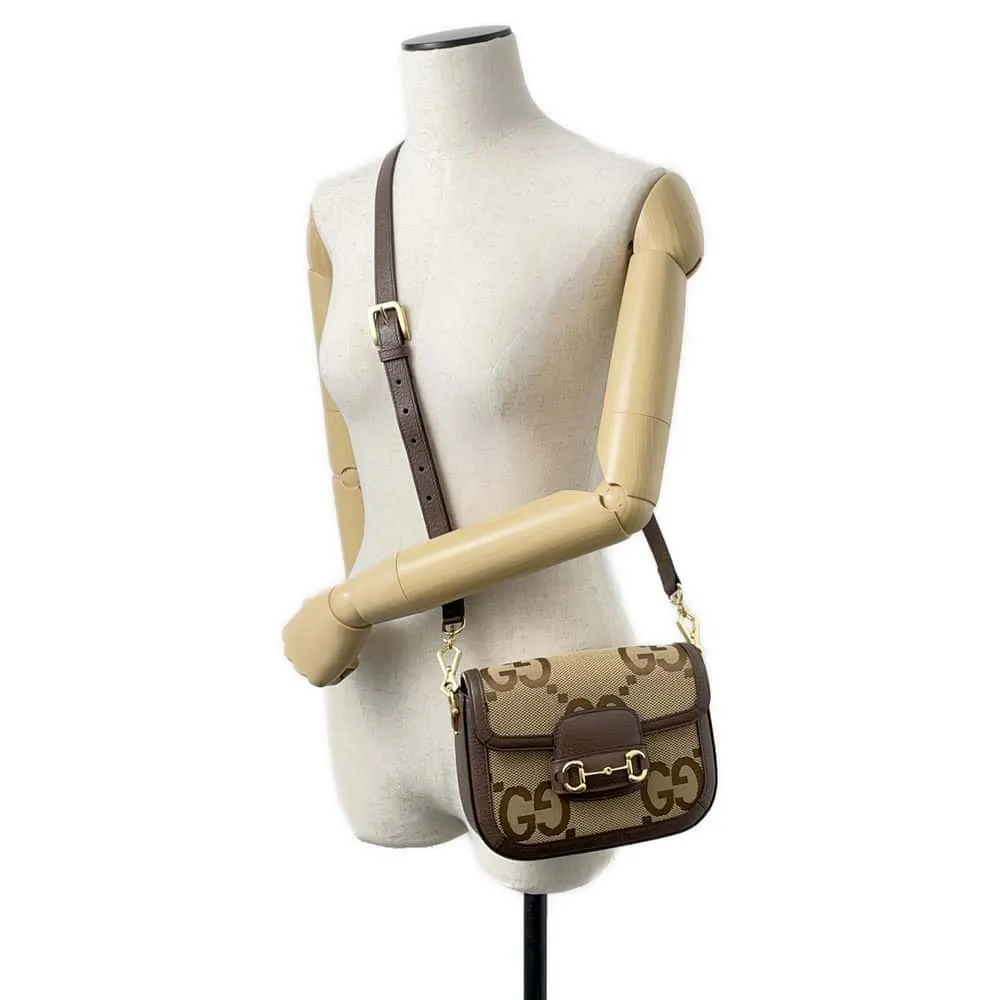 GUCCI Horsebit1955 Jumbo GG Shoulder Bag Brown 658574 Canvas Leather