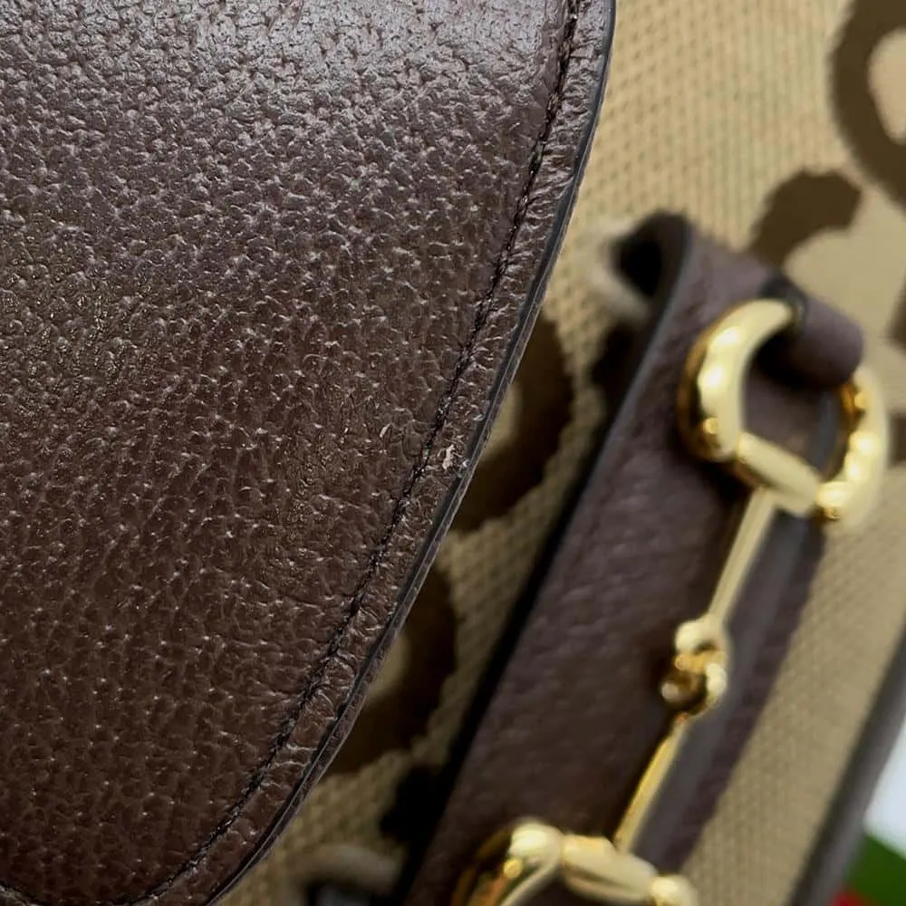 GUCCI Horsebit1955 Jumbo GG Shoulder Bag Brown 658574 Canvas Leather