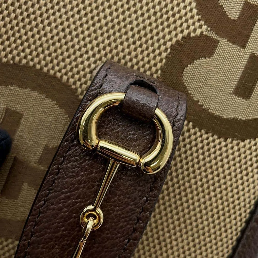 GUCCI Horsebit1955 Jumbo GG Shoulder Bag Brown 658574 Canvas Leather