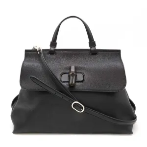 Gucci Leather Bamboo Handbag Shoulder Bag (Pre-Owned)