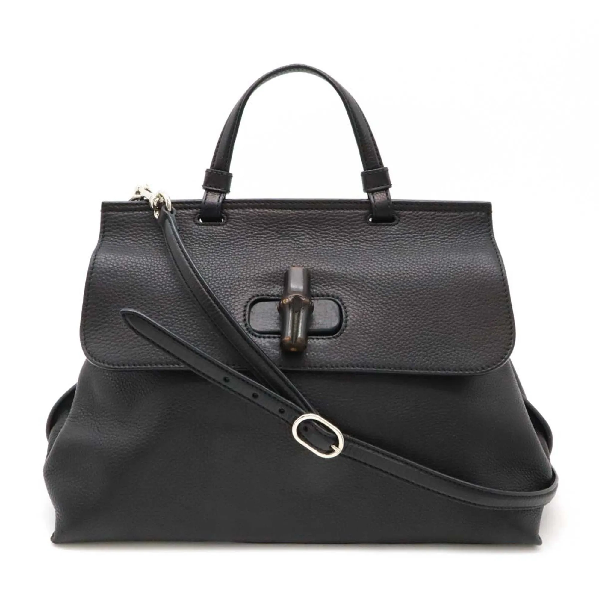 Gucci Leather Bamboo Handbag Shoulder Bag (Pre-Owned)
