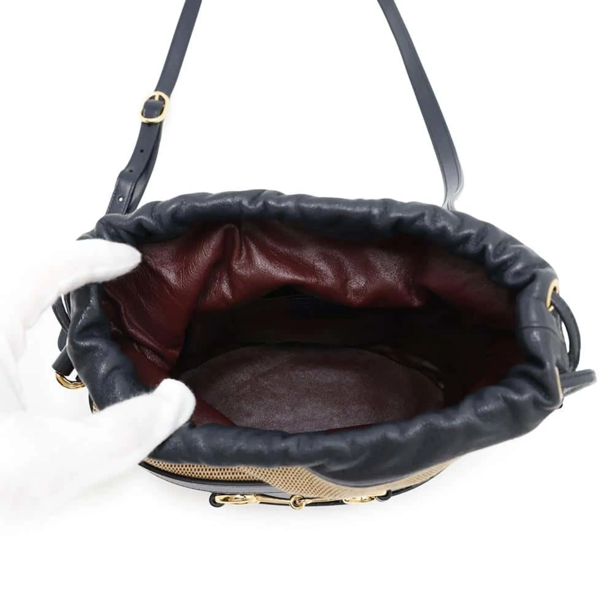 Gucci Navy Canvas Leather Shoulder Bag (Pre-Owned)