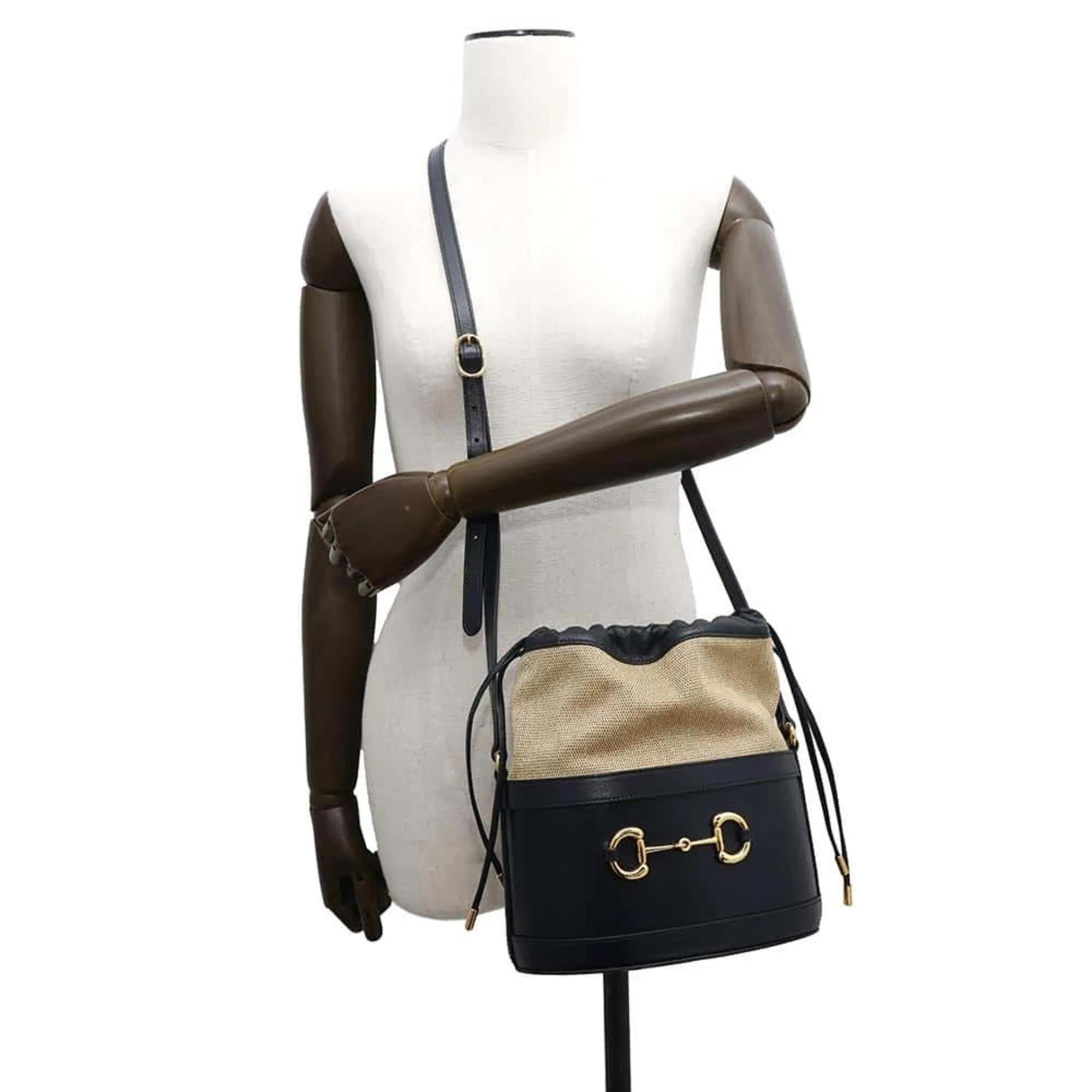 Gucci Navy Canvas Leather Shoulder Bag (Pre-Owned)