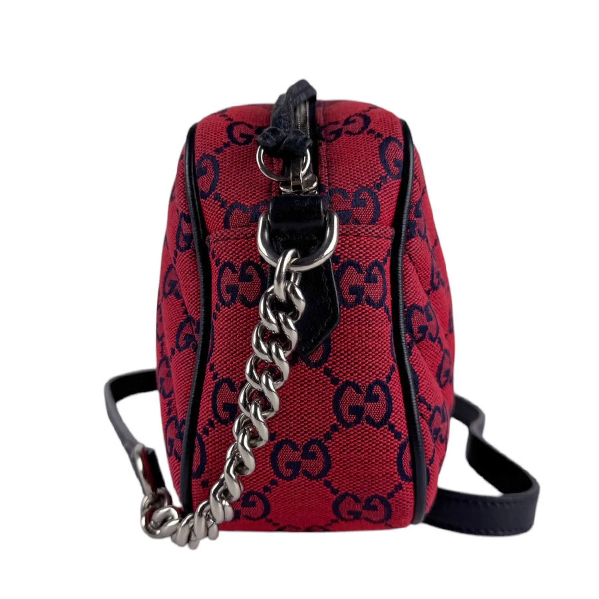 Gucci Navy Color Gg Canvas Leather Shoulder Bag (Pre-Owned)