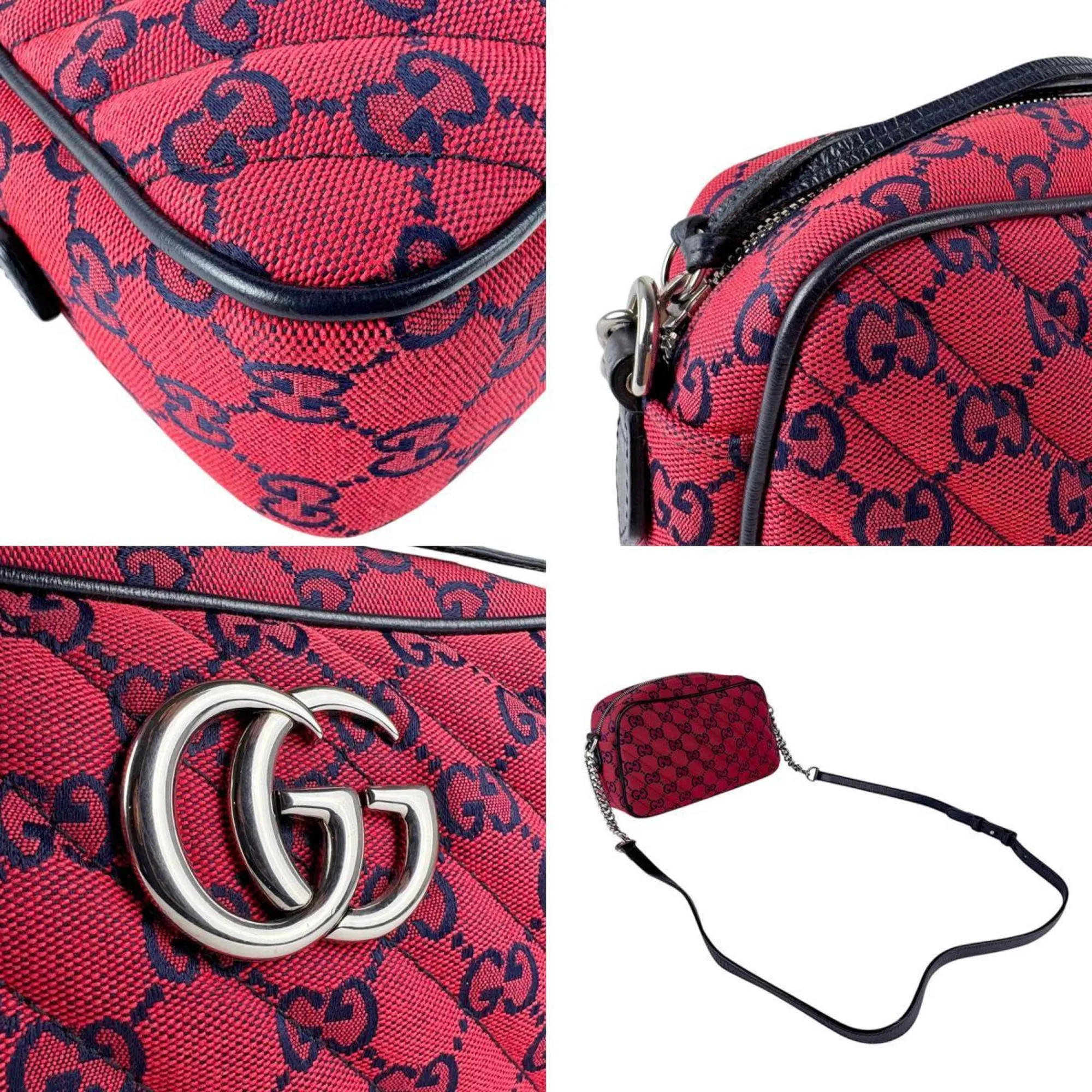 Gucci Navy Color Gg Canvas Leather Shoulder Bag (Pre-Owned)