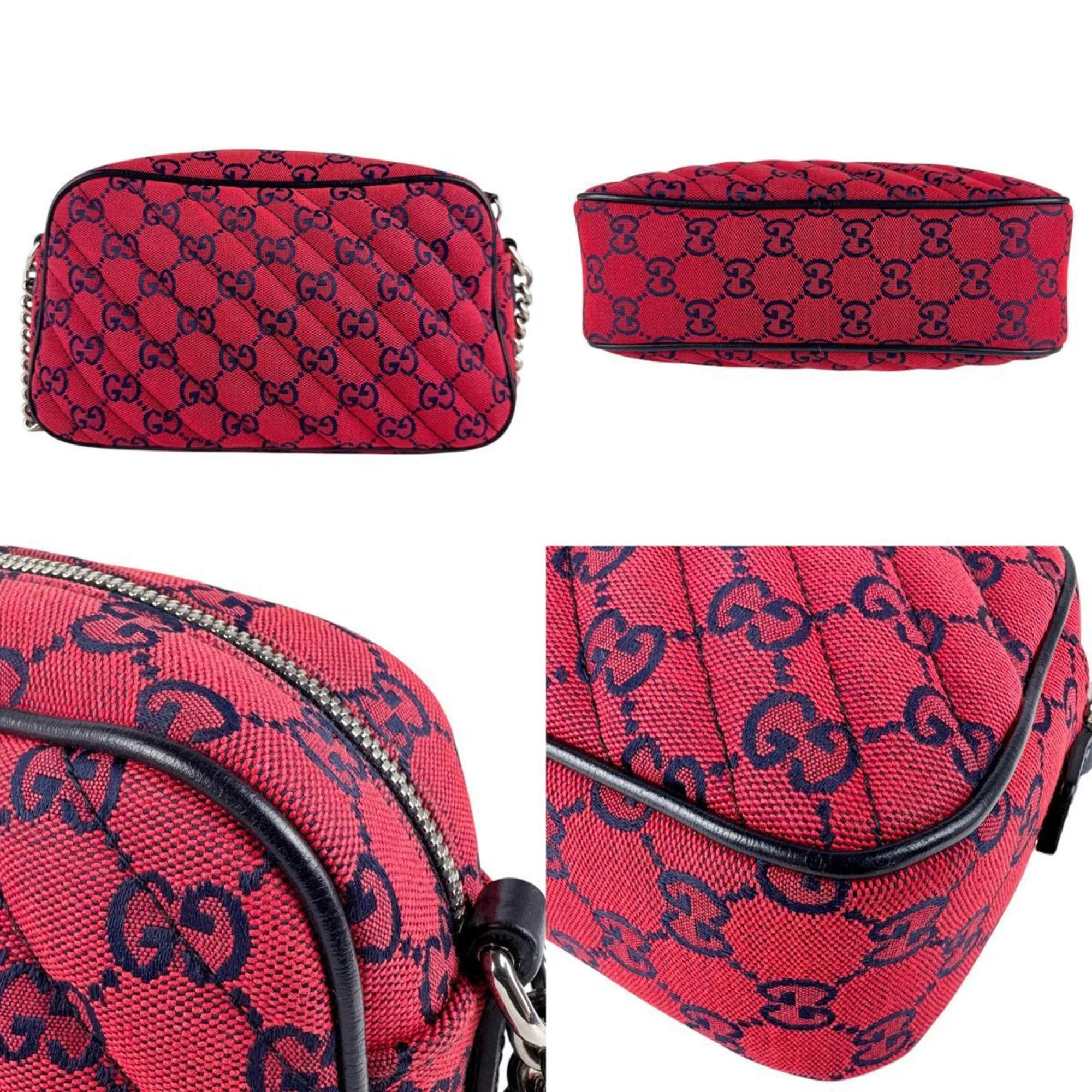 Gucci Navy Color Gg Canvas Leather Shoulder Bag (Pre-Owned)