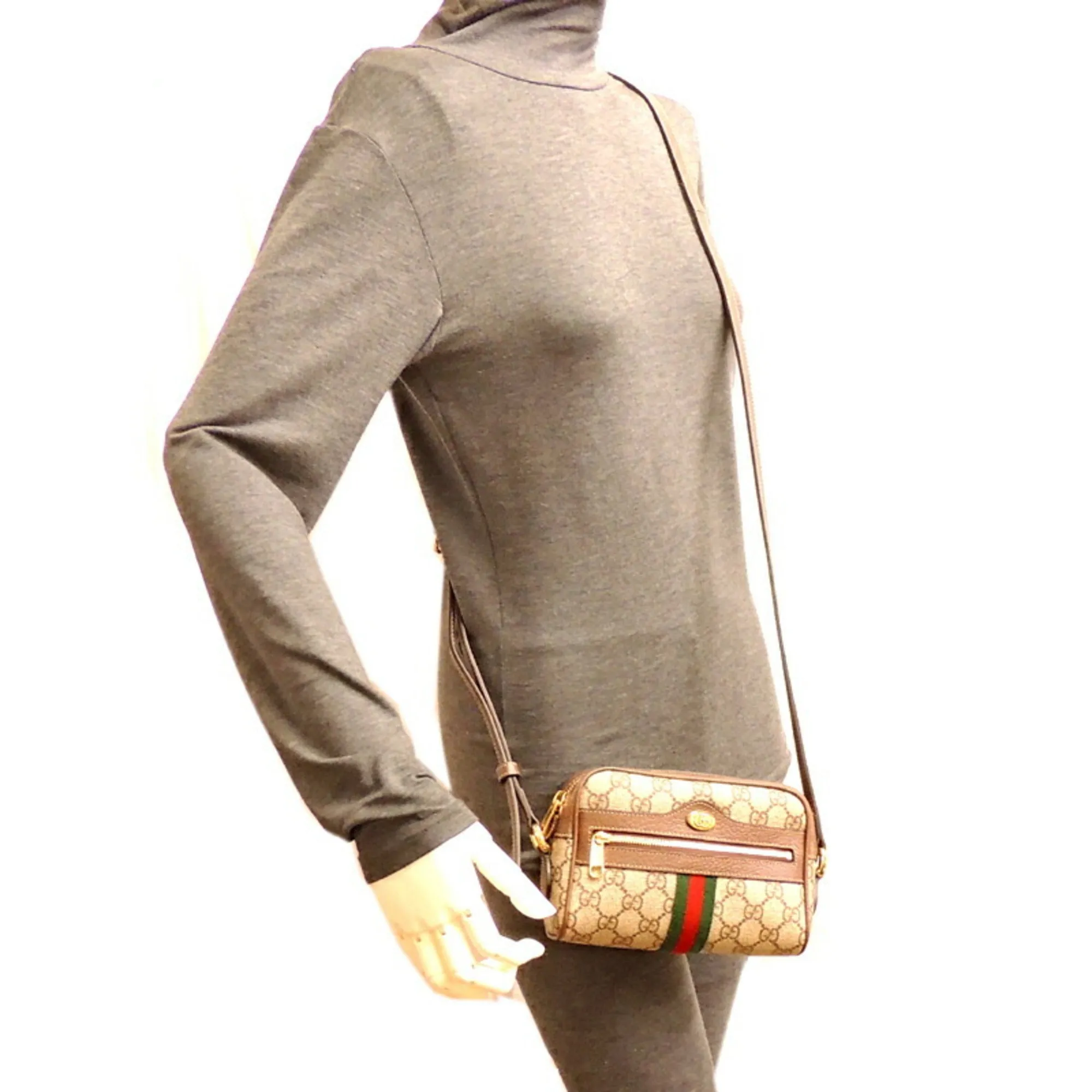 Gucci Ophidia GG Supreme Mini Bag Women's Shoulder 517350 Beige Brown Green x Red