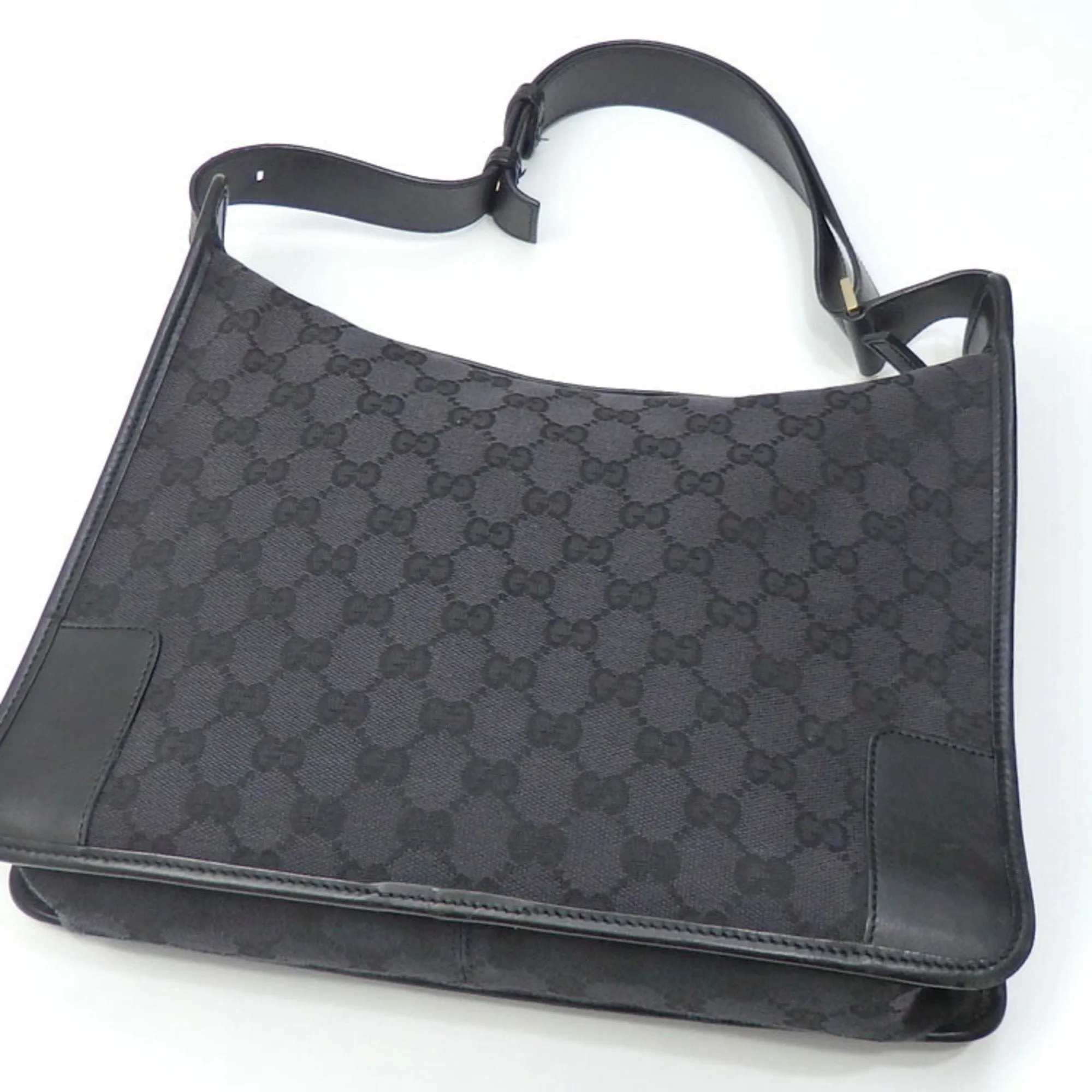 Gucci shoulder bag ladies black GG canvas leather 001 4205 001998
