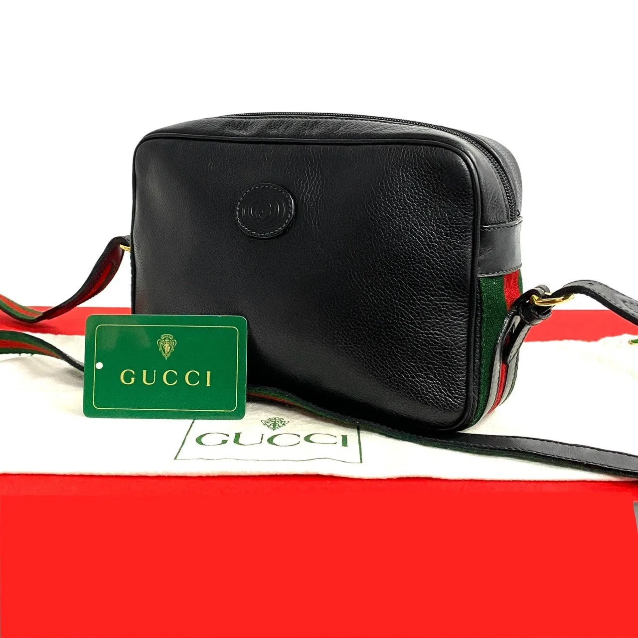GUCCI Shoulder Bag leather black Sherry line