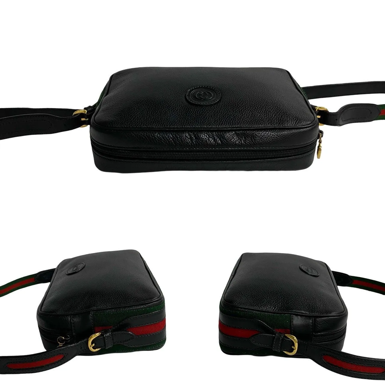 GUCCI Shoulder Bag leather black Sherry line