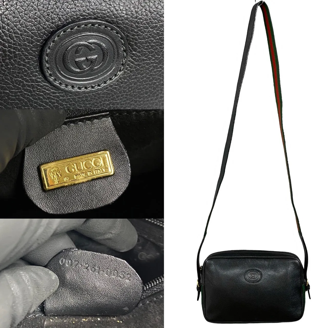 GUCCI Shoulder Bag leather black Sherry line
