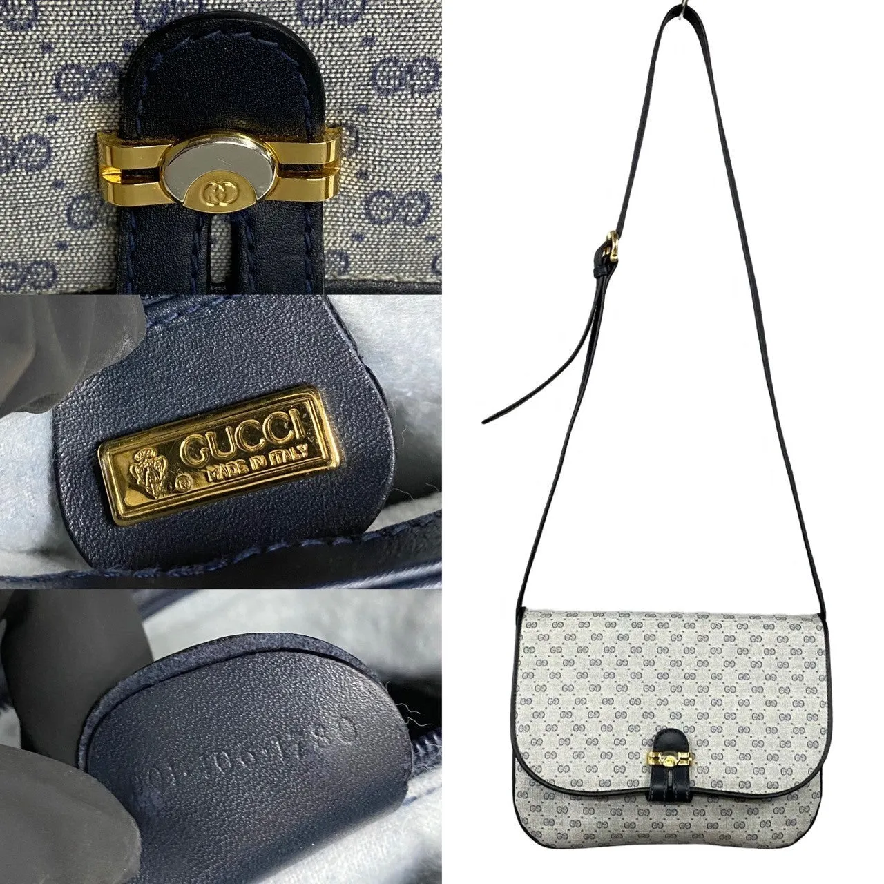 GUCCI Shoulder Bag leather Navy