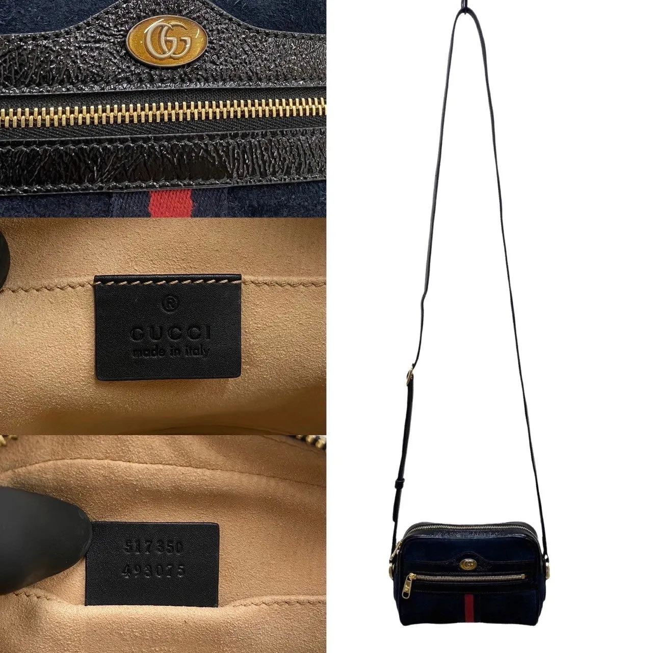 GUCCI Shoulder Bag Suede Navy GG Ophidia