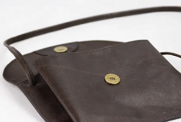 Handmade dark coffee vintage leather clutch crossbody Shoulder Bag for girl women