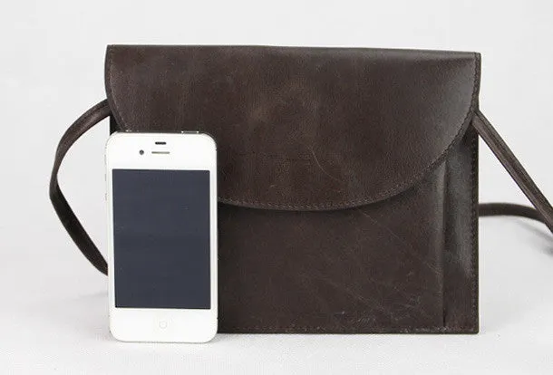 Handmade dark coffee vintage leather clutch crossbody Shoulder Bag for girl women