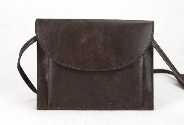 Handmade dark coffee vintage leather clutch crossbody Shoulder Bag for girl women