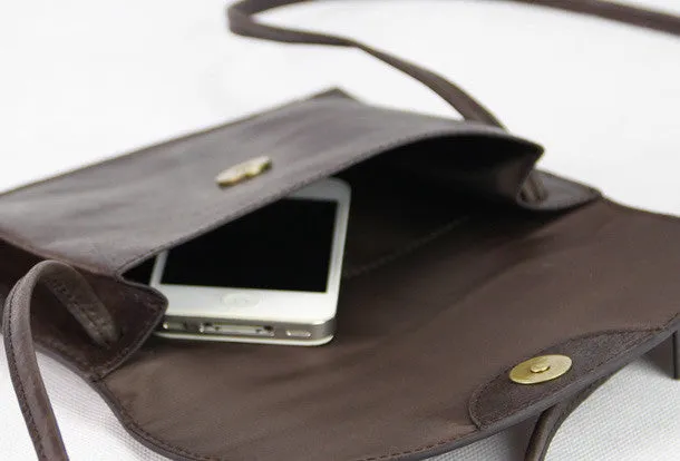 Handmade dark coffee vintage leather clutch crossbody Shoulder Bag for girl women