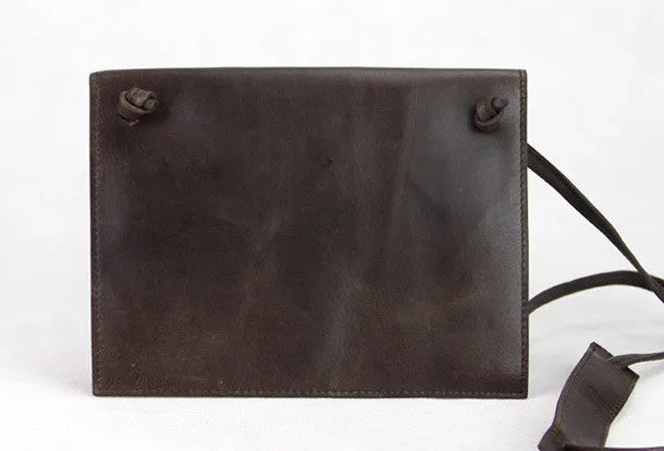 Handmade dark coffee vintage leather clutch crossbody Shoulder Bag for girl women