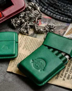 Handmade Green Leather Mens 10pcs Cigarette Holder Case Cool Cigarette Case for Men