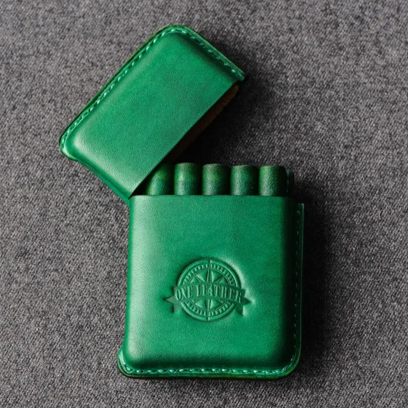 Handmade Green Leather Mens 10pcs Cigarette Holder Case Cool Cigarette Case for Men
