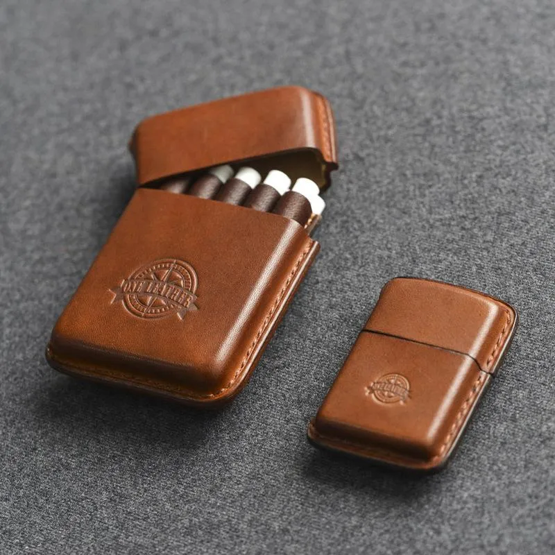 Handmade Green Leather Mens 10pcs Cigarette Holder Case Cool Cigarette Case for Men