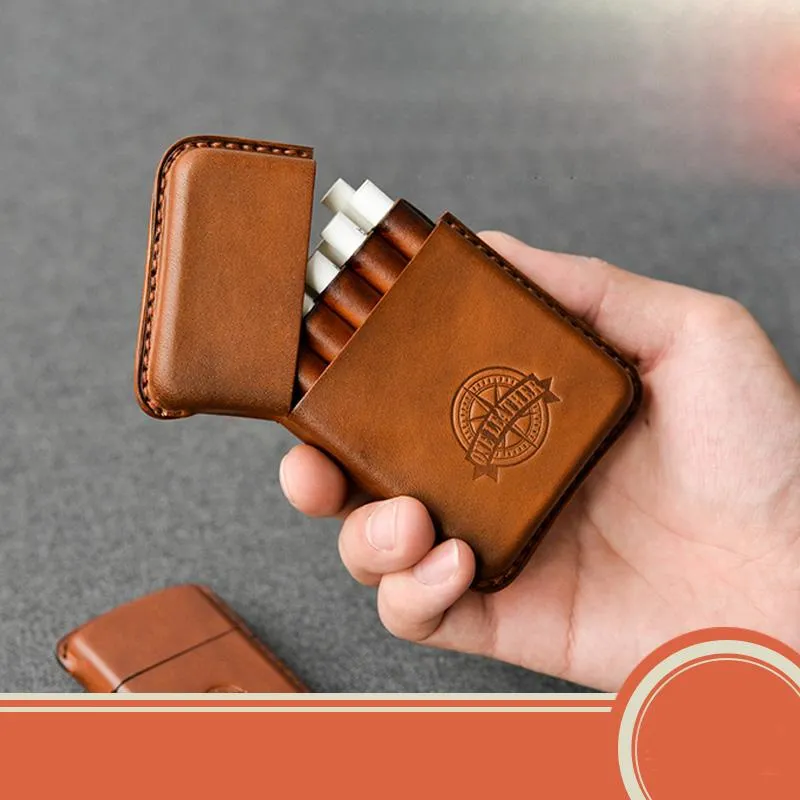 Handmade Green Leather Mens 10pcs Cigarette Holder Case Cool Cigarette Case for Men
