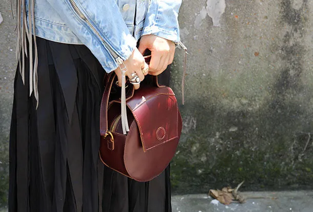 Handmade handbag purse leather round crossbody bag purse shoulder bag for women