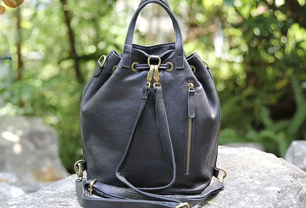 Handmade Leather backpack bag shoulder bag bucket bag women leather purse