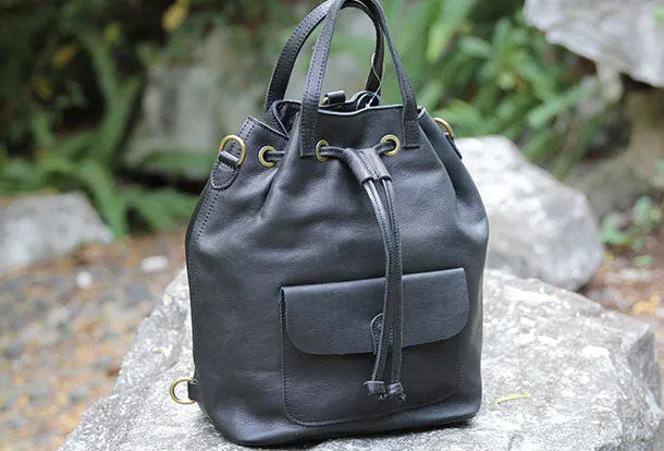 Handmade Leather backpack bag shoulder bag bucket bag women leather purse