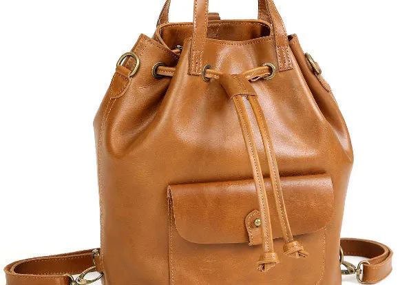 Handmade Leather backpack bag shoulder bag bucket bag women leather purse