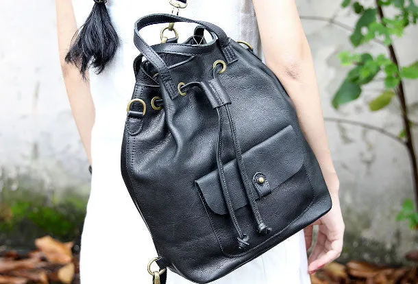 Handmade Leather backpack bag shoulder bag bucket bag women leather purse