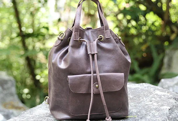 Handmade Leather backpack bag shoulder bag bucket bag women leather purse