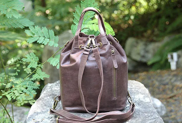 Handmade Leather backpack bag shoulder bag bucket bag women leather purse