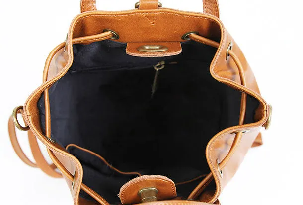 Handmade Leather backpack bag shoulder bag bucket bag women leather purse