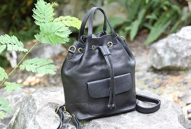 Handmade Leather backpack bag shoulder bag bucket bag women leather purse