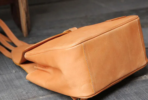 Handmade Leather backpack bag shoulder bag camel orange women leather purse