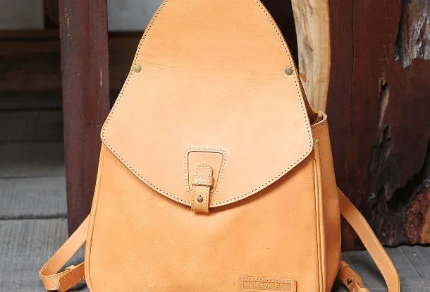 Handmade Leather backpack bag shoulder bag camel orange women leather purse