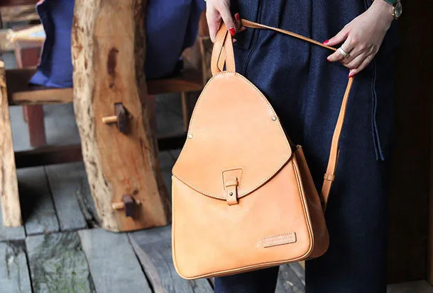 Handmade Leather backpack bag shoulder bag camel orange women leather purse