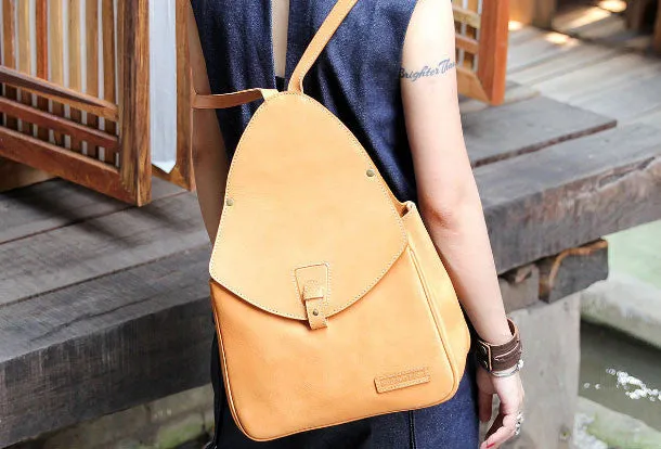Handmade Leather backpack bag shoulder bag camel orange women leather purse