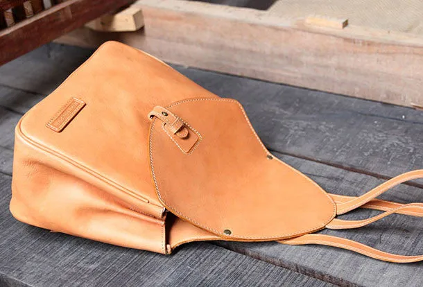 Handmade Leather backpack bag shoulder bag camel orange women leather purse
