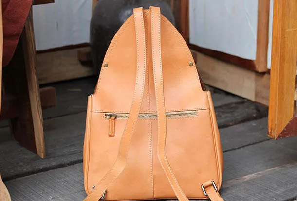 Handmade Leather backpack bag shoulder bag camel orange women leather purse