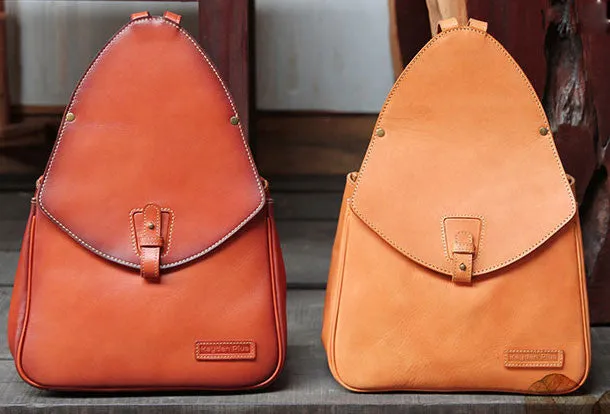 Handmade Leather backpack bag shoulder bag camel orange women leather purse